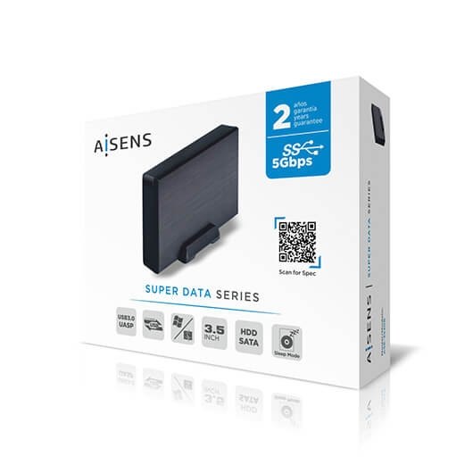 CAJA EXTERNA 3.5 USB3.1 SATA AISENS ALUMINIO NEGRO - Imagen 3