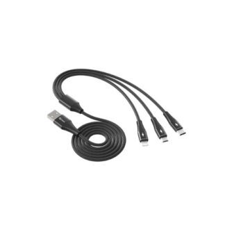 CABLE QCHARX NAPOLI CARGA TRIPLE 1.2M/USB A TIPO C MICRO LIGHTNING/3A/NEGRO/CORDON