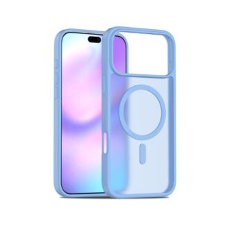 FUNDA QCHARX MATE PREMIUM IPHONE 17 AZUL CLARO MAGSAFE/ACRILICA/TPU FLEXIBLE/MARCO ELEVADO 2D